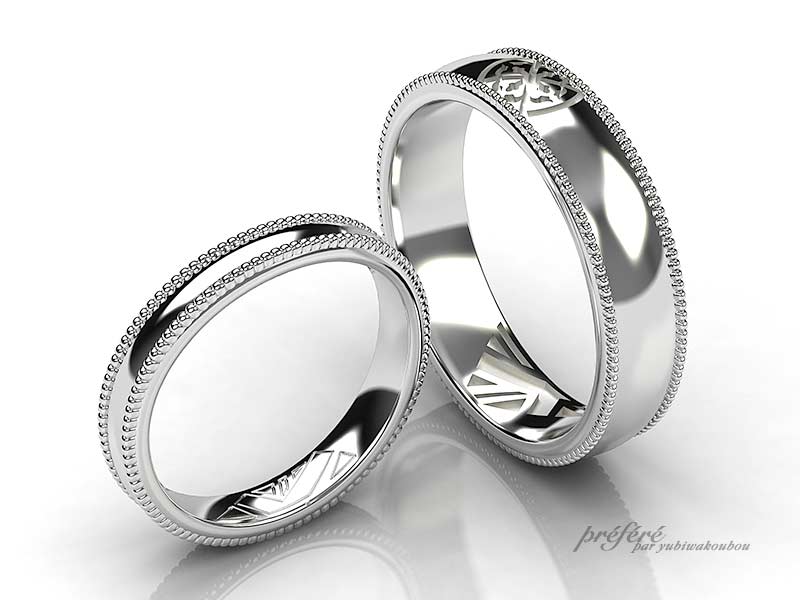 イギリスからご依頼の紋章を入れた結婚指輪はオーダーメイドです。