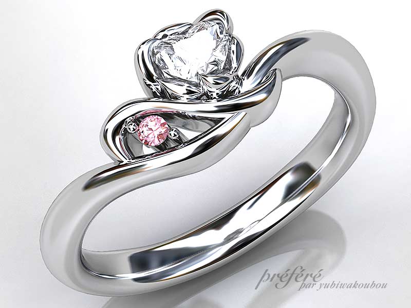 婚約指輪（エンゲージリング）はオーダーメイドで人気のハートダイヤお花をアレンジ　CG　