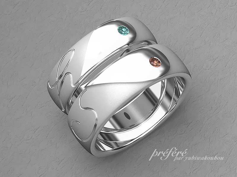 お二人の熱いハートをデザインにしてトリートダイヤをいれた結婚指輪のイメージ画