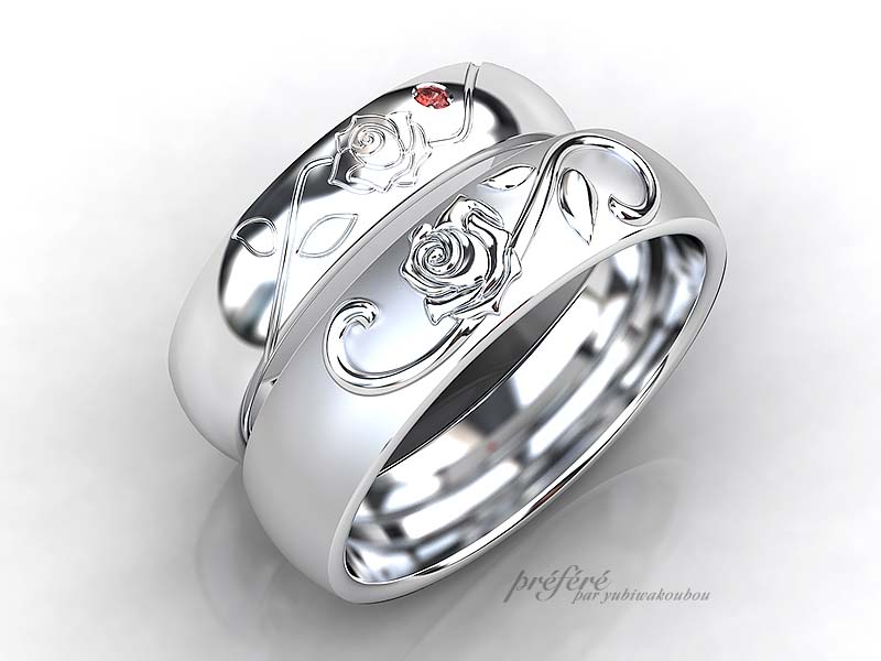 薔薇モチーフを入れた結婚指輪はオーダーメイドでお創りしました