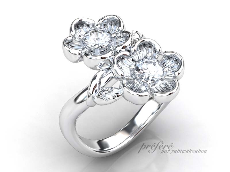 婚約指輪のオーダーはリアルなお花をデザインしました