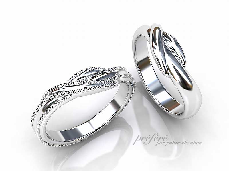 結婚指輪はオーダーメイドで結びをテーマにお創りしました。
