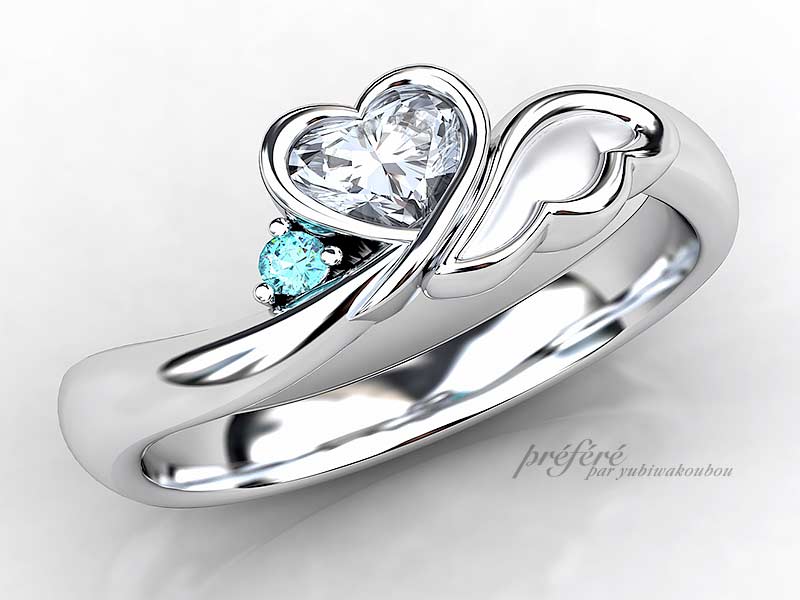 婚約指輪はハートダイヤと天使の羽モチーフでオーダーメイド　CG