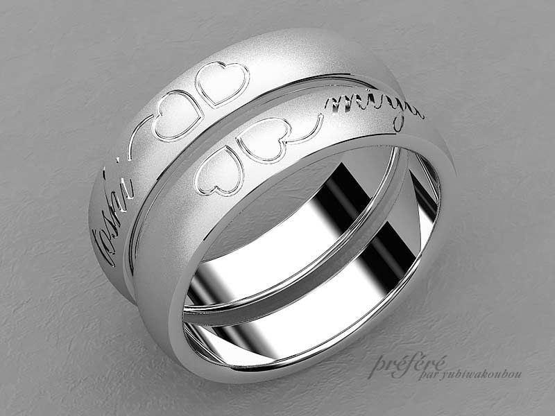 四つ葉のクローバーとイニシャルの結婚指輪はオーダーメイド