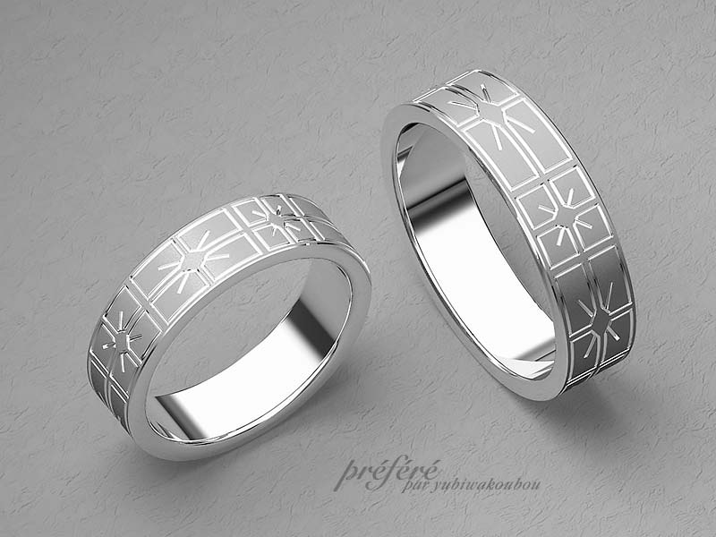 和のティスト花菱を手彫りする結婚指輪が出来ました。
