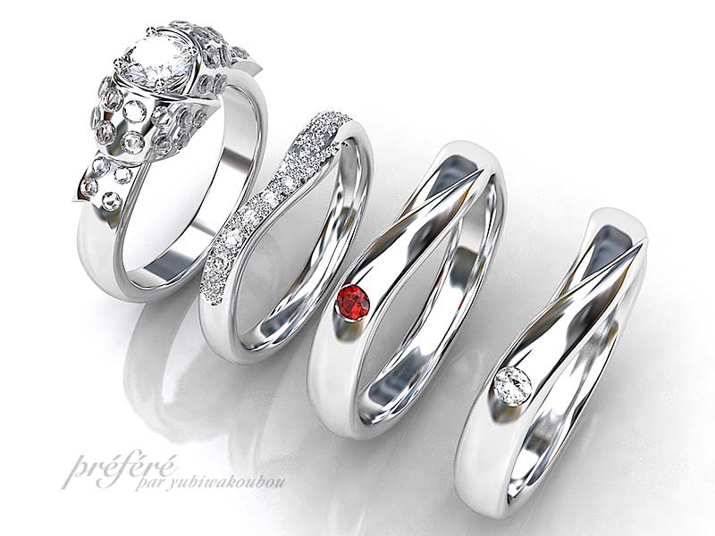 婚約指輪とセットで着けるダイヤの結婚指輪　CG