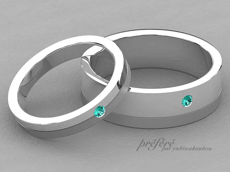 ブルーダイヤを入れたシンプルな結婚指輪オーダー