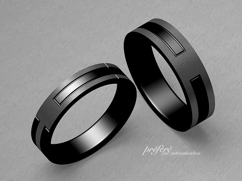 渋カッコイイブラック仕上げとイニシャルモチーフのマリッジリング（結婚指輪）のイメージ画像