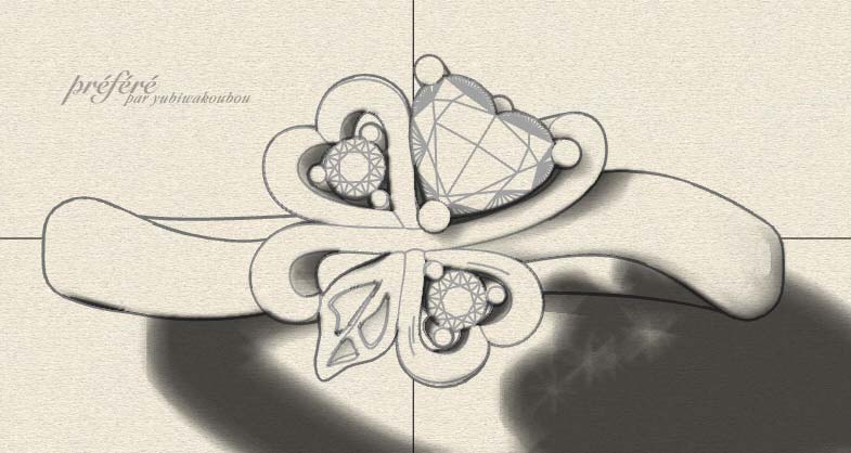 四つ葉モチーフ婚約指輪のデザインラフ画