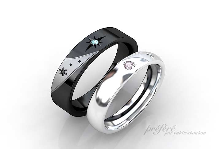 お二人の結婚指輪は七夕への想いを込めてオーダーメイドでお創りしました