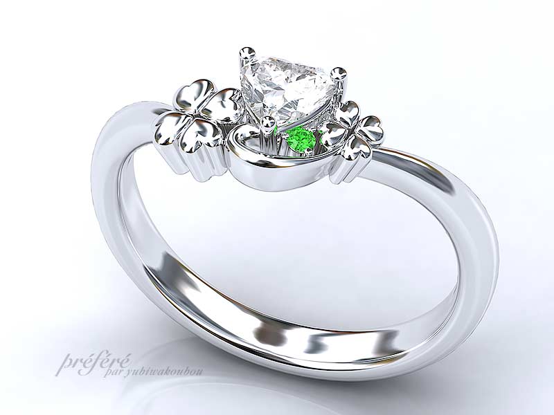 プロポーズの婚約指輪は幸せ四つ葉のクローバーデザインでオーダーメイド