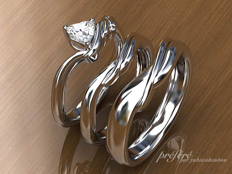 結婚指輪はオーダーメイドで 婚約指輪と一緒に着けるセットリング CG