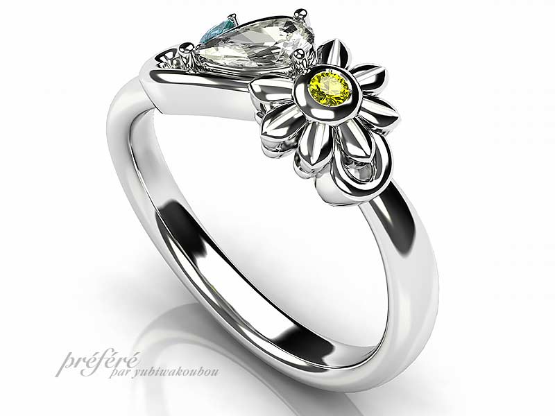 婚約指輪のオーダーはプロポーズと共に彼女の好きなひまわりデザインをプレゼント CG
