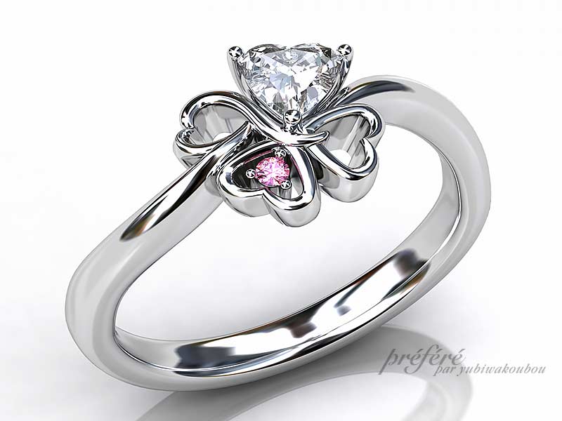 オーダーメイドの婚約指輪は幸せ四つ葉のクローバーのデザインでサプライズ