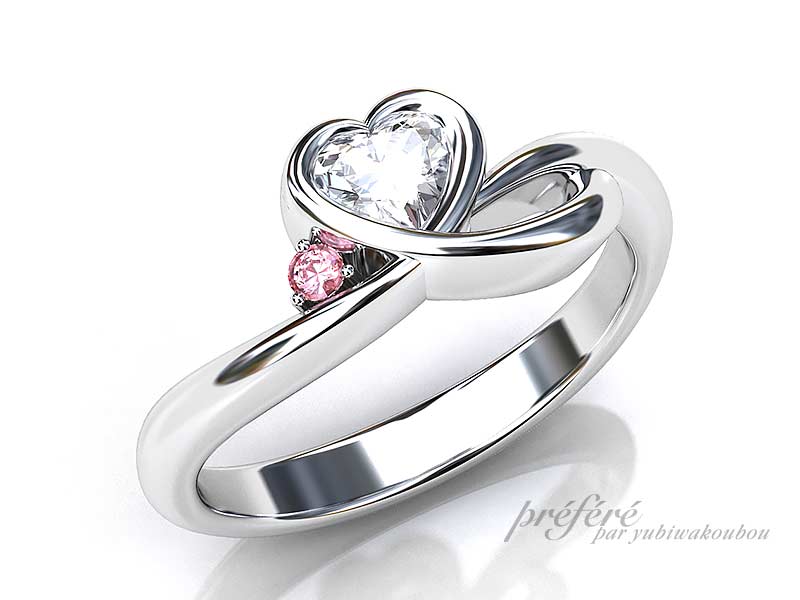婚約指輪はオーダーメイドで当工房人気のハートダイヤにローズピンクダイヤ
