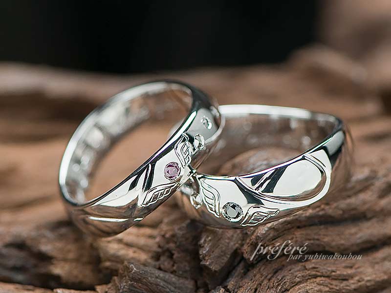 ゴルフカップとピンをデザインしたオーダーメイドの結婚指輪
