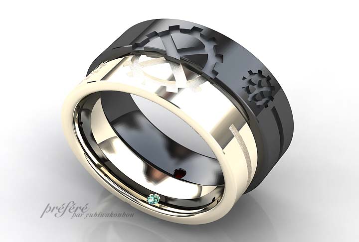 シンプル＆歯車モチーフの結婚指輪のイメージCG画像