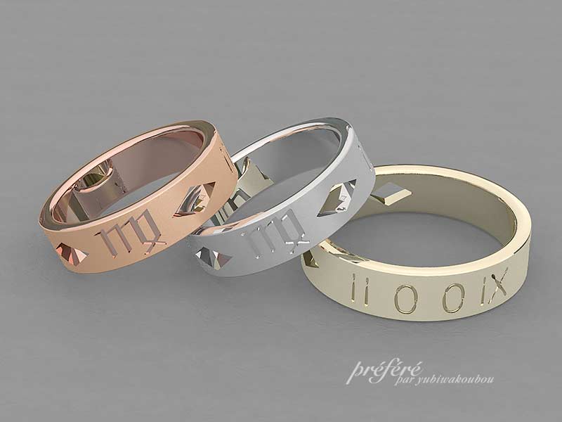 ギリシャ文字と星座をデザインしたオーダーメイドの結婚指輪