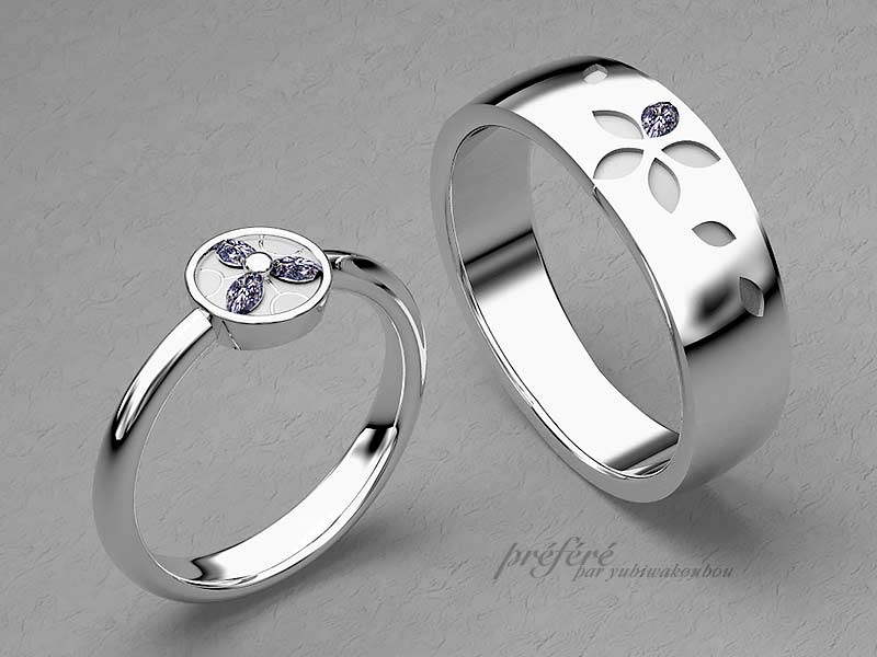 家紋をデザインした結婚指輪　CG