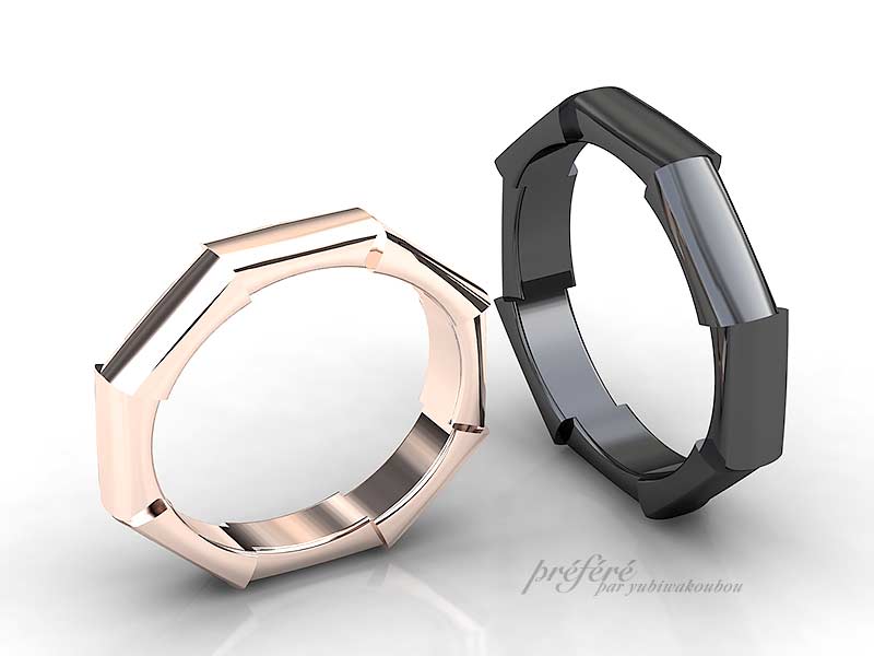 オーダーメイドの結婚指輪は八角形 CG