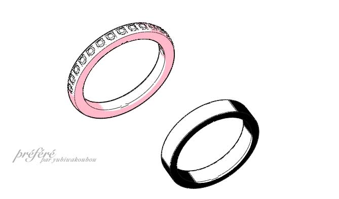 ピンクゴールドとブラック仕上げの結婚指輪はオーダー