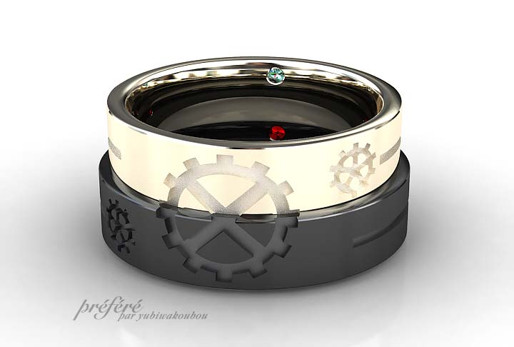 シンプル＆歯車モチーフの結婚指輪のイメージCG画像