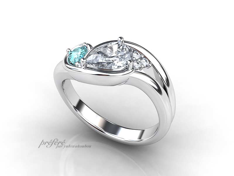 ペアシェイプのダイヤの婚約指輪