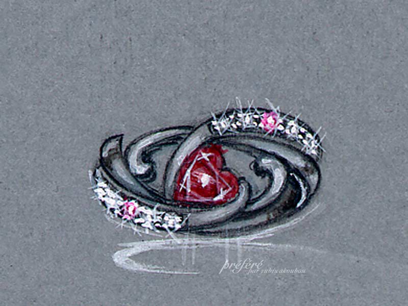 婚約指輪のオーダーメイドは燃える熱いハート型ルビーをメインにサプライズプレゼント