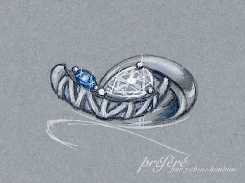 プロポーズとともにサプライズでトラスデザインのオーダー婚約指輪