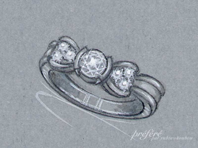 リボンの形をしたキュートなデザインのオーダー婚約指輪　イメージ画