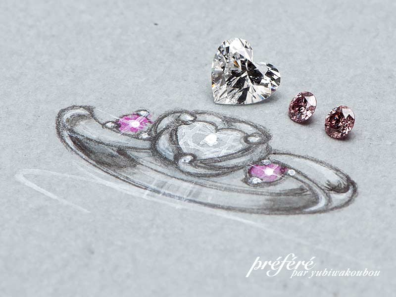 オーダーの婚約指輪はハートシェイプダイヤ をサプライズプレゼント