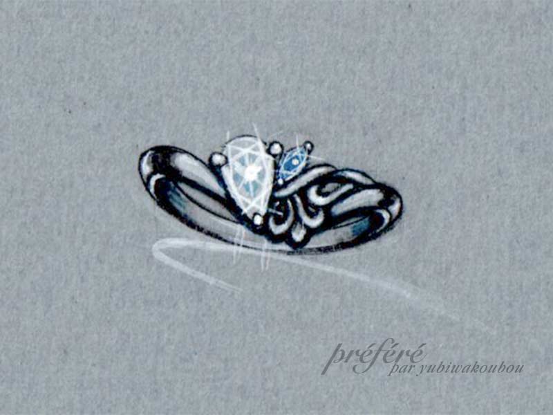 蝶のデザインのオーダーメイド婚約指輪でプロポーズ