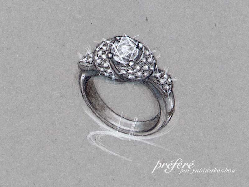 エレガントで繊細なパヴェ留めのオーダーメイド婚約指輪