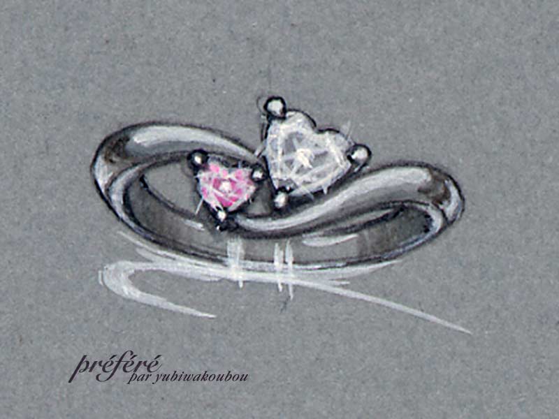 婚約指輪（エンゲージリング）はオーダーメイドで希少なピンク色のハートシェイプダイヤでお創りします。