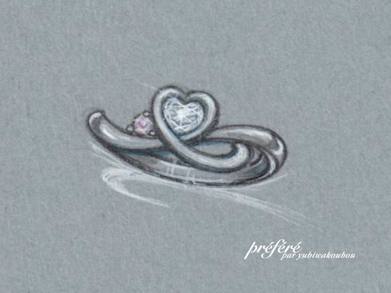 婚約指輪はオーダーで人気のハートダイヤの　デザイン画