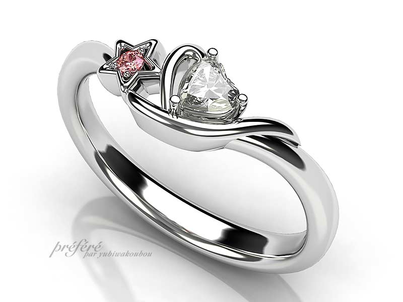 プロポーズの指輪はハートダイヤと星をデザインにいれてオーダー CG