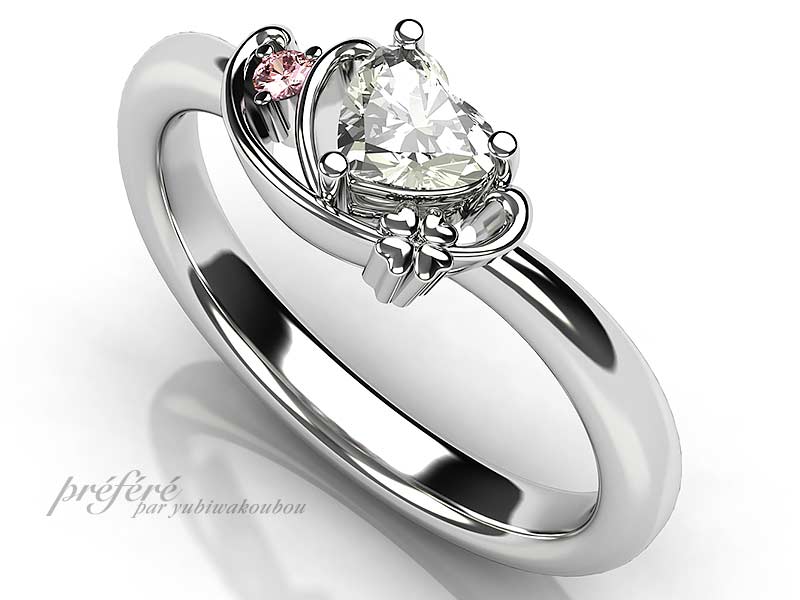 プロポーズの指輪は四つ葉のクローバーとハートダイヤのオーダーメイド CG