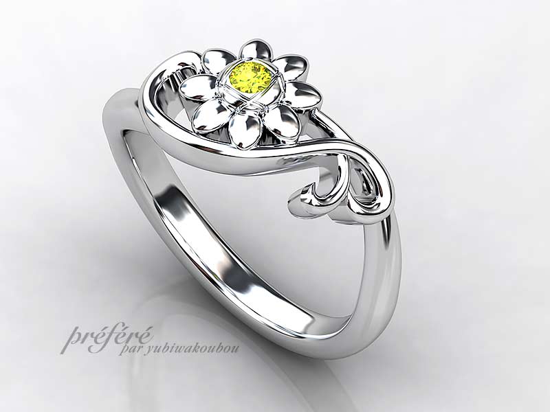 オーダーメイドの婚約指輪はひまわりデザインでプロポーズと共にプレゼント　CG　