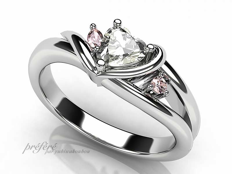 誕生日にプロポーズの婚約指輪はオーダーでハートダイヤを入れてお創りしました