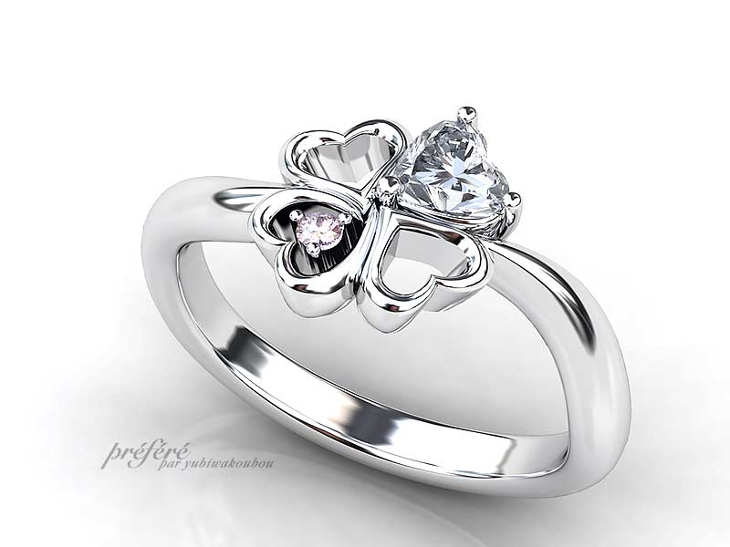 プロポーズの婚約指輪は四つ葉のクローバーデザインでオーダーメイド