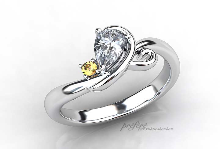 婚約指輪のオーダーメイドはお二人のイニシャルとお誕生石を添えました