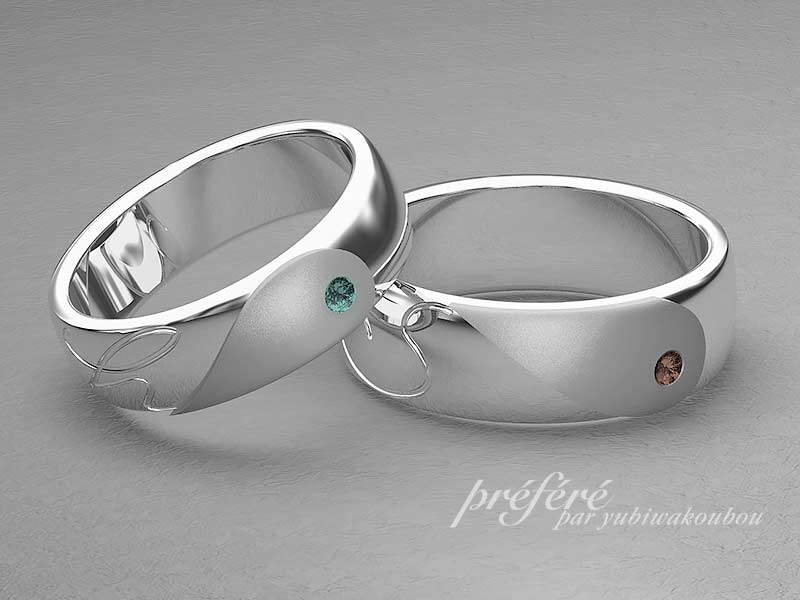 お二人の熱いハートをデザインにしてトリートダイヤをいれた結婚指輪