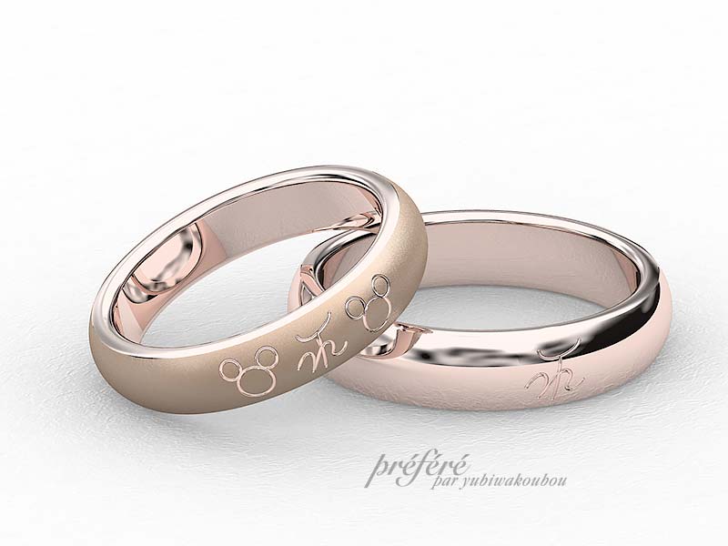 可愛いピンクゴールド素材の結婚指輪(マリッジリング）