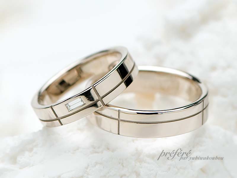 シンプルデザインでシャンパンゴールドの結婚指輪