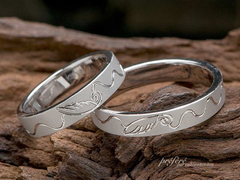 天使の羽をデザインしたオーダーメイドの結婚指輪