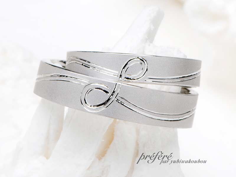 無限大とリボンを全周にデザインする結婚指輪が出来ました