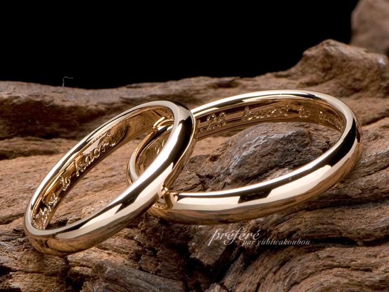 ピンクゴールドのシンプルデザインのオーダーメイド結婚指輪