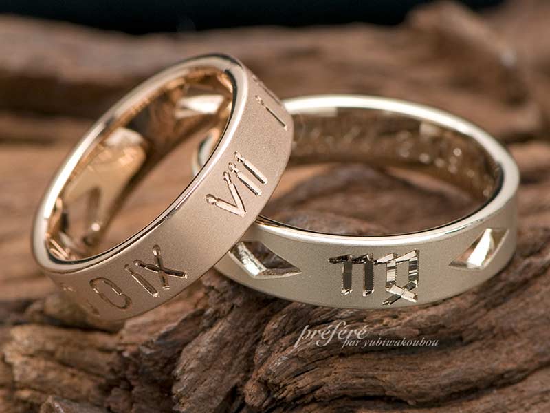 ギリシャ文字と星座をデザインしたオーダーメイドの結婚指輪