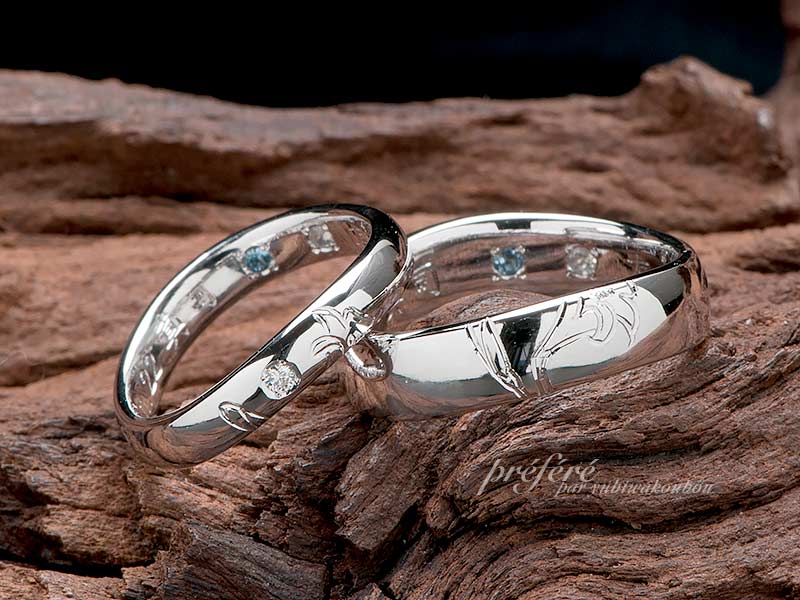 マリッジリング結婚指輪はオーダーメイドで繊細な百合のお花を手彫り