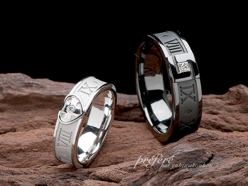 結婚指輪はイニシャルとアラビア数字のデザインでオーダーメイド